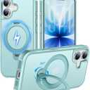 HuwaiH 360 Rotatable Magnetic Ring Stand for iPhone 17 Case, Compatible with MagSafe, Military-Grade Shockproof, Anti-Scratch Matte Translucent for iPhone 17 Phone Case(Lake Blue)
