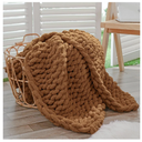 igacogo Chunky Knit Throw Blanket for Couch, 40x60 inches, 100% Hand Knitted with Thick Jumbo Chenille Yarn, Cozy Soft Large Rope Knot Cable Crochet Blankets for Sofa Bed Living Room, Caramel