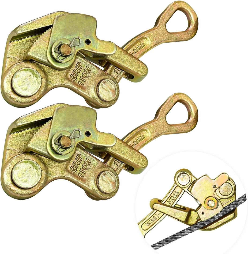2 Pcs Cable Grips Steel Wire Puller 1 Ton 2204 LB, Cable Puller Tools for 2.5-16 mm Wire Rope, Multifunctional Pulling Tightening Tool with Swing Latch (2 Pack)