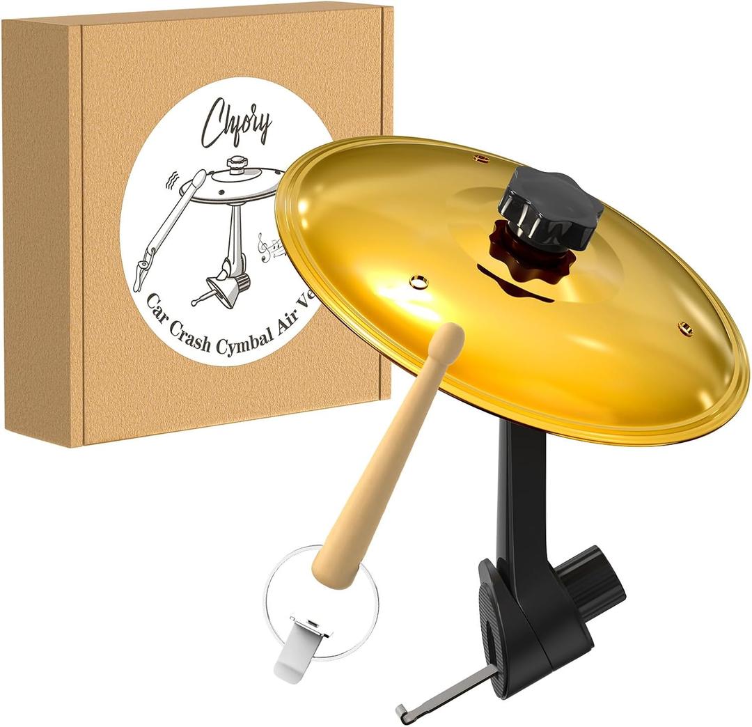 Car Cymbal Air Vent, Mini Drum Crash Cymbal Set with Mini Drum Stick, Funny Musical Instruments Gadget for Drummer Music Lovers Gift, Compact Durable Car Accessory for Most Vehicles(Gold) (1PCS)