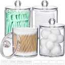 4 Pack Acrylic Qtip Holder Dispenser for Cotton Swabs, Balls, Pads, Floss Picks- Small Clear Acrylic Canister Apothecary Jar Set, Bathroom Essentials Accessories Decor, Vanity Makeup Storage Organizer
