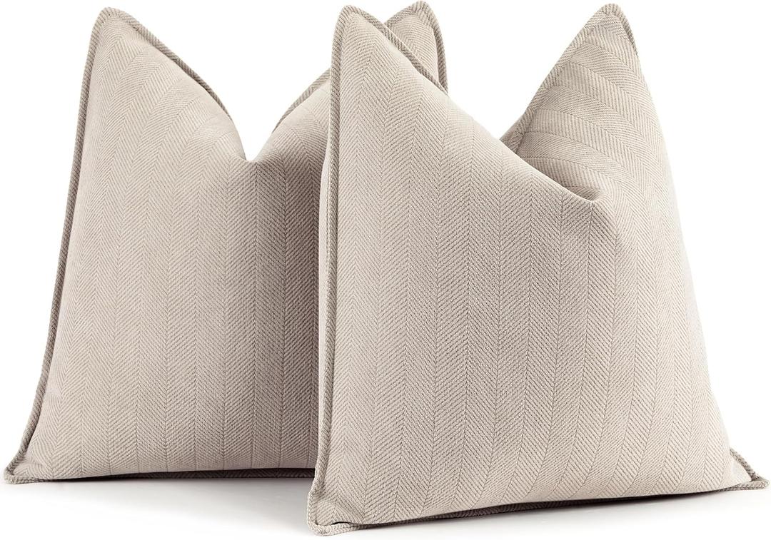 ZWJD Beige Pillow Covers 18x18 Inch Set of 2 Chenille Throw Pillow Covers with Elegant Design Soft and Luxurious Decorative Throw Pillows for Couch, Bed, and Home Decor(Beige)