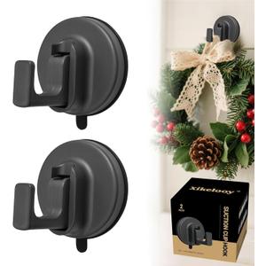 Upgrade Suction Cup Hooks, Suction Cup Hooks for Shower, No Drill SuctionCup Hook for Bathroom Hanging Towels Holder, Hook for Christmas Wreath Decor Thanksgiving, Reusable Strong & Reliable (2)