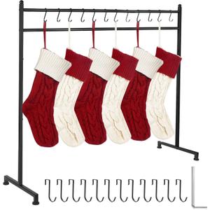 Christmas Stocking Holder Stand with 12 Removable Hooks, Heavy Duty Metal Christmas Stocking Hangers Freestanding Rack for Floor, Gift for Christmas Decoration, Black