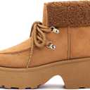 Platform Winter Boots For Women: Platform Boots Lace Up Zipper Chunky Heels Cozy Warm Snow Short Boot (Brown)