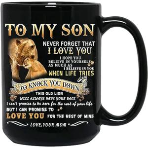 Shqiueos Valentines Day Gifts for Son from Mom-to My Son Lion Mug, Son Birthday Gifts from Mom, I Love You Son, Inspirational Father's Day Christmas Gift for Kids Men Son Adult (15oz)