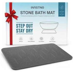 Stone Bath Mat for Bathroom, Non-Slip Modern Diatomite Bathmat | Super Absorbent, Premium Quick Drying Diatomite Bathmats, Easy Clean for Shower Floor & Bathroom (23.6"x15.4", Dark Gray)