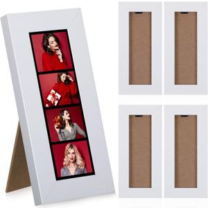 4 Pack Photo Booth Frames 2x6 Photo Strip Frame with Stand Wooden Wall and Tabletop Display Film Picture Holder with Clear Glass for Wedding Grad Baby Shower Picture Booth (White)