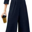 Dressystar V Neck Jumpsuits for Women Dressy Formal Casual Long Sleeve One Piece Outfits Wide Leg Long Romper with Pockets (Large)