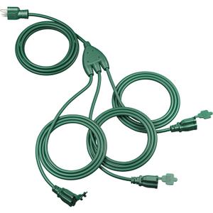 DEWENWILS 40 FT Total, Outdoor Extension Cord 1 to 3 Splitter for Lights, 3 Prong Outlets Plugs, Max 28ft End to End 16/3C SJTW Weatherproof Wire for Outdoor String Lights, ETL Listed (Green)