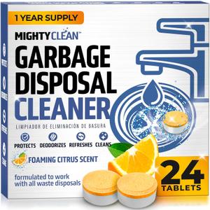 Garbage Disposal Cleaner And Deodorizer Tablets 24 Pack - 1 Year Supply Kitchen Sink Cleaner And Deodorizer, Septic Safe Foaming clean, Lemon Scent, Removes Odor-Causing Residues