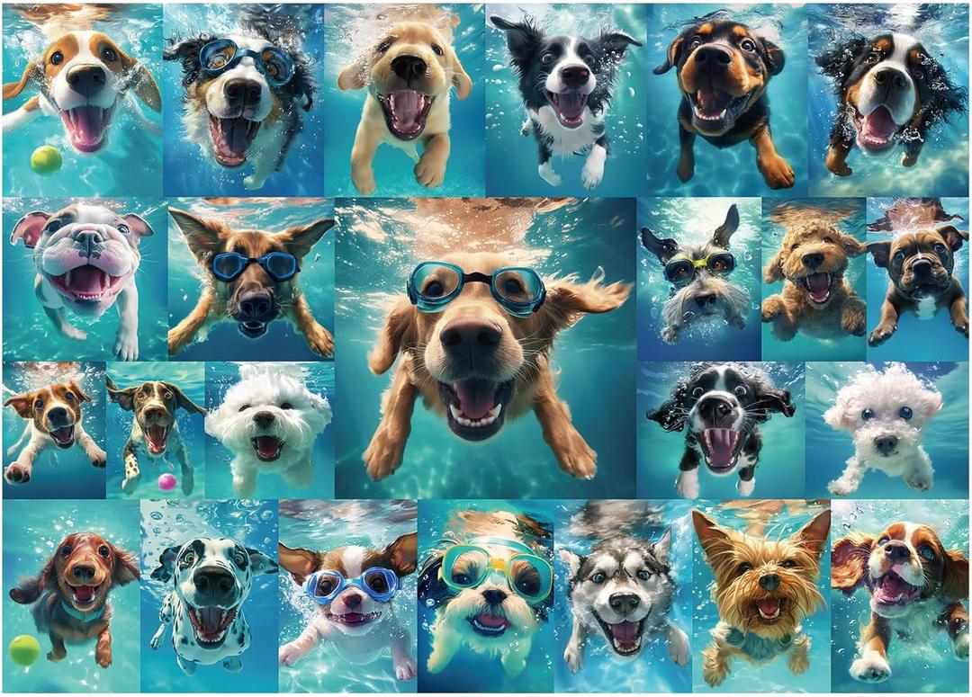Civaner 1000 Pieces Puzzle for Adults Underwater Dog Pattern Jigsaw Puzzles Puppies Puzzle for Adults Funny Animal Jigsaw Puzzles Gifts for Family Home Decor(Underwater Dogs)