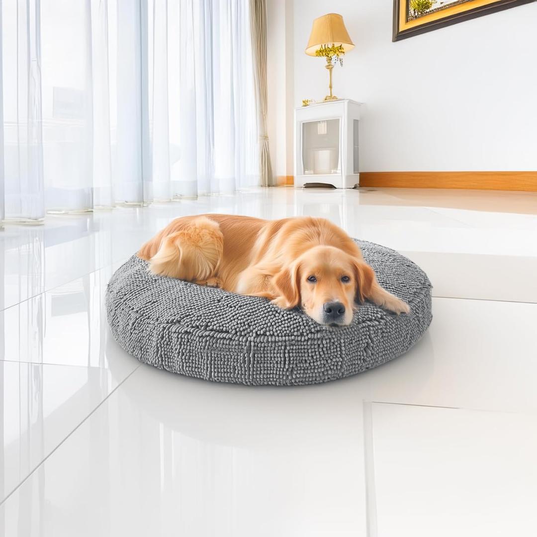 Muddy Mat Cloud K-9 Bed for Dogs & Cats, Soft & Relaxing Round Dog Bed, Chenille Material, Removable Cover, Washable & Dryer SafeGrey Large(40'x40')