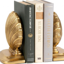 Decorative Shell Bookends, Coastal Nautical Book Ends for Shelves Desk, Resin Seashell Book Ends for Home Office Living Room Beach Decor (Gold)