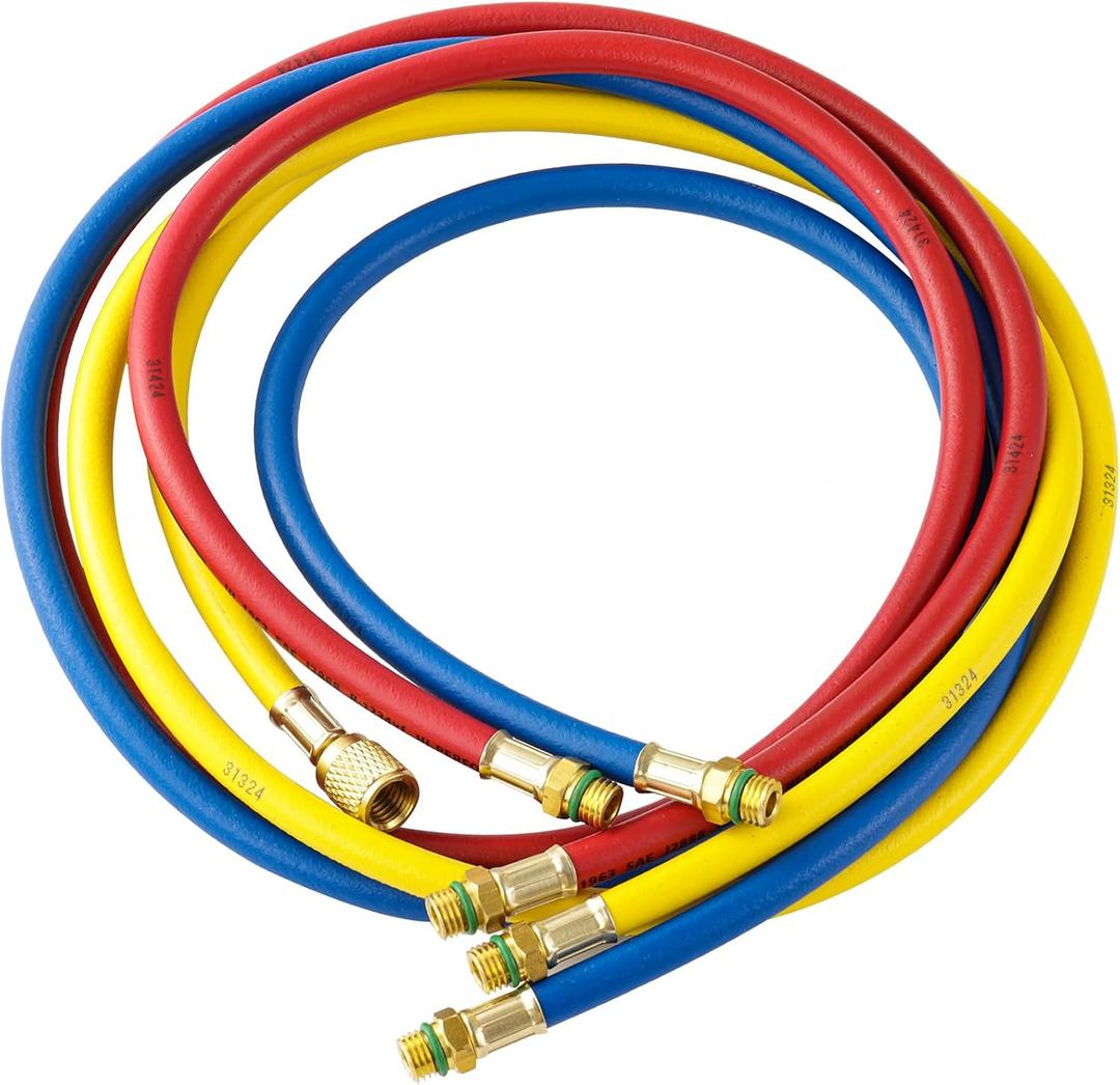 R1234YF AC Refrigerant Charging Hoses, 5FT AC Manifold Gauge Hose Kit for R1234yf Air Condition Refrigerant, 1/2" SAE Thread, 800 PSI A/C Charging Hose Tube 60 Inch
