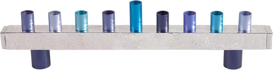 Yair Emanuel Anodized and Hammered Strip Menorah - Blue