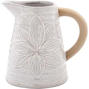 Napco Imports Decorative Home or Garden 6 x 5.5 Inch Pitcher Flower Pot Vase Planter White and Beige Embossed Floral