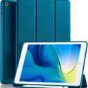 Akkerds Case Compatible with iPad 10.2 Inch 2021/2020/2019, for iPad 9th/8th/7th Generation Case with Pencil Holder, Protective with Soft TPU Back, Auto Sleep/Wake Cover, PeacockBlue
