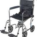 Drive Medical TR37E-SV Lightweight Folding Transport Wheelchair with Swing-Away Footrest, Silver (1 Count (Pack of 1), Silver Vein)