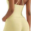 OMKAGI 2 Piece Workout Sets for Women Padded Sports Bra Tank Booty Gym Shorts with Pockets (Yellow, S)