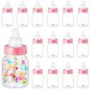 36 Pcs 3.5 Inch Baby Bottle Shower Favor Mini Plastic Candy Bottle Clear Bottles for Baby Shower Mini Feeding Candy Box for Party Favor Gift Decor(Pink)