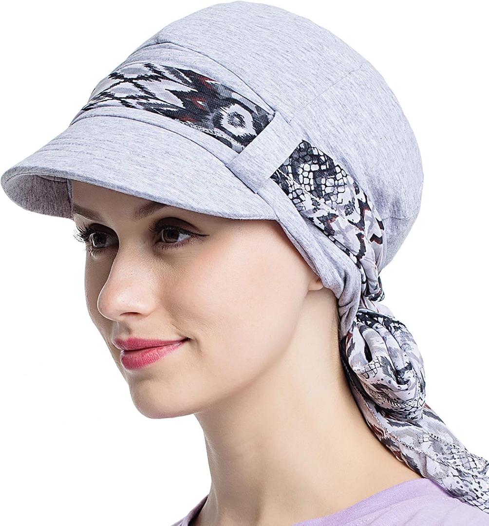 JarseHera Chemo Hats for Women Bamboo Cotton Lined Newsboy Caps with Scarf Double Loop Headwear for Cancer Hair Loss