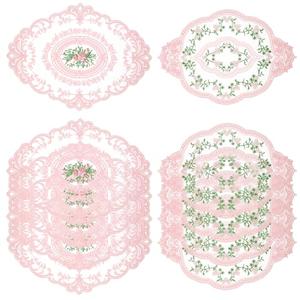 10 PCS Pink Retro Lace Placemats, Oval Embroidered Table Mats, Lace Doilies for Tables, Flower Vintage Place Mats for Home Kitchen Wedding Decoration(2 Styles)