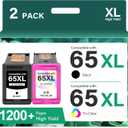 65XL 65 Ink Cartridges Black/Color Combo Pack DeskJet 3755 Envy 5055 Replacement for HP65 XL Black and Color for HP Envy 5052 5000 DeskJet 3772 3700 2600 3752 Printer (Black Tri-Color)