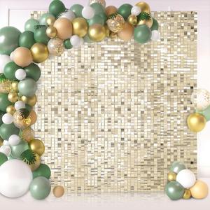 Shimmer Backdrop Panel Light Gold Sequin Panel Backdrop 36 Panels Birthday Wedding Background Decoration Wall Anniversary Wedding Engagement Party Decoration (6ftx6ft)