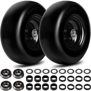 2 x 11x4.00-5 Flat Free Lawn Mower Tire and Wheels 2 Pcs Smooth Tread Puncture-proof Tire for Ride mowers, with 3/4" & 4 Pcs 5/8" Bearing and 24 Spacers for Zero Turn Mowers Garden Tractors Carts