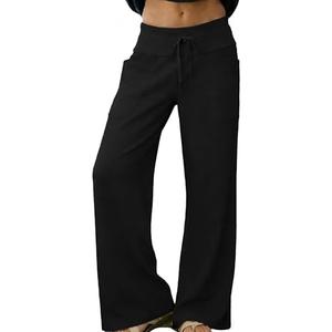 Jianzhixiao Women's Lounge Pants High Waisted Wide Leg Elastic Drawstring Sweatpants Palazzo Pajama Trousers Large