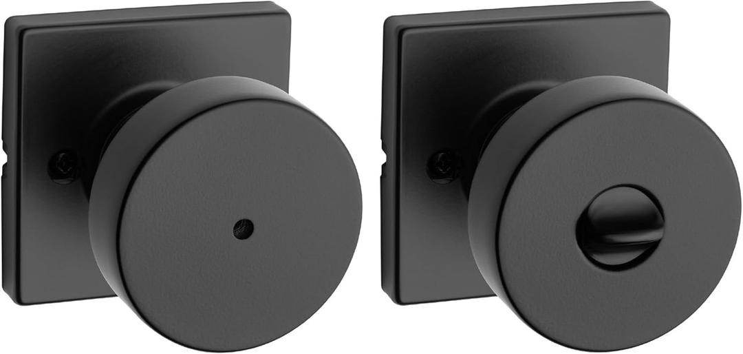 Kwikset Pismo Interior Privacy Door Knob with Lock, Door Handle For Bathroom and Bedroom, Matte Black Keyless Turn Lock Doorknob, with Microban Protection (1 Pack)