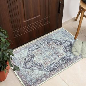 GLN Rugs Vintage Collection - Machine Washable Area Rug, Vintage Washable, Non Slip, Low Pile Rug, Living Room, Bedroom, Bathroom Rug - Easy Clean (2'x3' Brown and Gray)