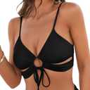 ZAFUL Bikini Tops for Women Sexy Cutout Tie Front Bathing Suit Adjustable Spaghetti Straps Brazilian Swimsuit Top Only (Large, Black)