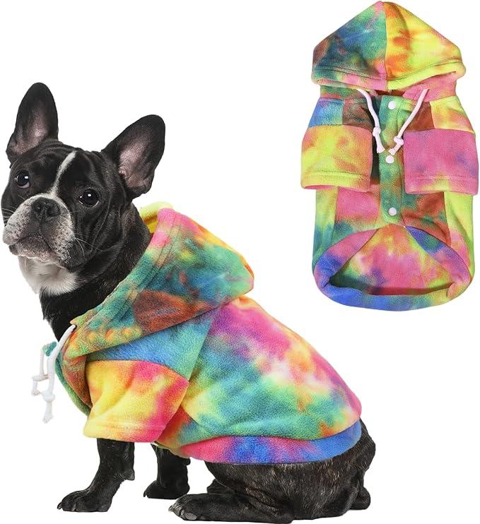 Tie Dye Dog Hoodie, Winter Coat for Small Dogs - Ultra-Soft Adjustable Warm Hood, Breathable Comfort Fabric for Daily Use Small