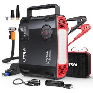 UTRAI Jump Starter with Air Compressor, 7000A 27000mAh Car Starter Jump Box with 150PSI Tire Inflator, Portable Jump Pack (All Gas/10L Diesel), DC160W, QC3.0 Jumper Cables, 1600LM Light