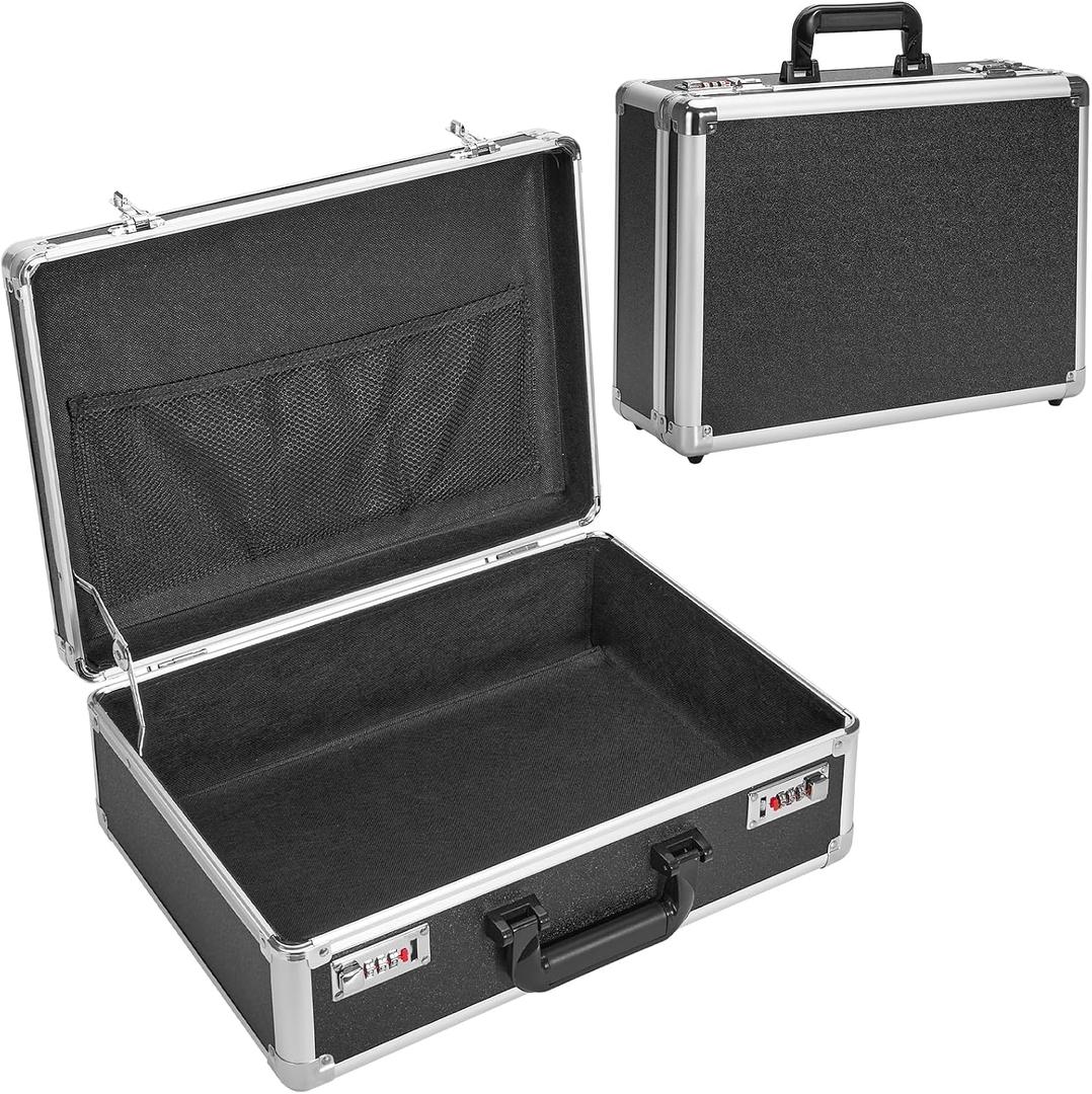 LOCKCURX File Organizer Storage Box - 16.9 x 12.2 x 6.3 Inch Large, Portable Locking Storage Totes with Dual Combination Locks for Cash, Documents & Valuables - Black