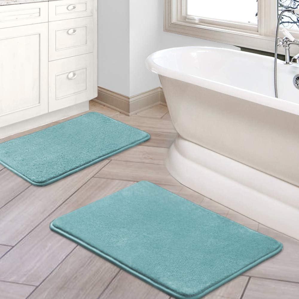 H.VERSAILTEX Bath Mat Memory Foam Set Bathroom Rug Set Flannel Velvety Bath Mat Luxury Extra Soft and Absorbent Non Slip Rugs for Bathroom/Bedroom Washable(2 Pack- 20"x 32"/ 17"x 24", Eggshell Blue)