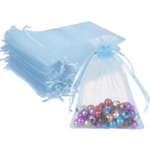 Wudygirl 100PCS Sheer Organza Bags - 5x7 Inch Drawstring Jewelry & Candy Favor Bags for Wedding Party (Sky Blue)