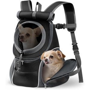 YUDODO Dog Front Carrier Backpack with Sunshade Hood, 2 Head-Out (Front & Side) Breathable Pet Carrier for Small Dogs, Ventilated Lightweight Doggy Backpack for Hiking Outdoor (Upgraded  Black, L)