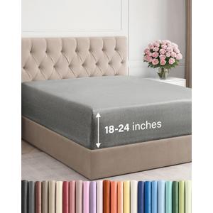 Extra Deep Queen Fitted Sheet - Hotel Luxury Single Fitted Sheet Only - Easily Fits 18 inch to 24 inch Mattress - Ultra Soft, Wrinkle Free w/Extra Deep Pockets - Breathable & Comfy - Heathered Grey