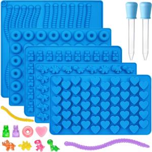 Sidosir 7Pcs Silicone Gummy Bear Molds, Non-Stick Worm Chocolate Mold for Parties, Gummy Heart for Home DIY, Silicone Dinasur Mold for Make Gummies