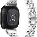 Bling Bands Compatible with Fitbit Versa 4/Sense 2/Versa 3/Sense, Women Dressy Slim Bracelet Metal Replacement Wristbands