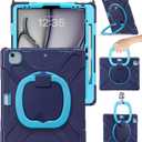 BRAECN for iPad Air 13 Inch Case M4 2026/M3 2025/M2 2024, iPad Pro 12.9 (6th/5th/4th/3rd Gen), Heavy Duty Shockproof Cover w/Pencil Holder, Handle Grip, Stable Kickstand, Shoulder Strap, Navy Blue