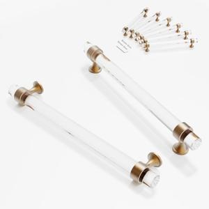 Cabinet Handles Kitchen 7.5 ' Cabinets Drawer 6 Pack, Champagne Bronze Crystal Pulls Solid Base Closet Cupboard Dresser Drawers Hardware Handles Bathroom Bedroom Pull Glass Clear 192mm Hole Distance