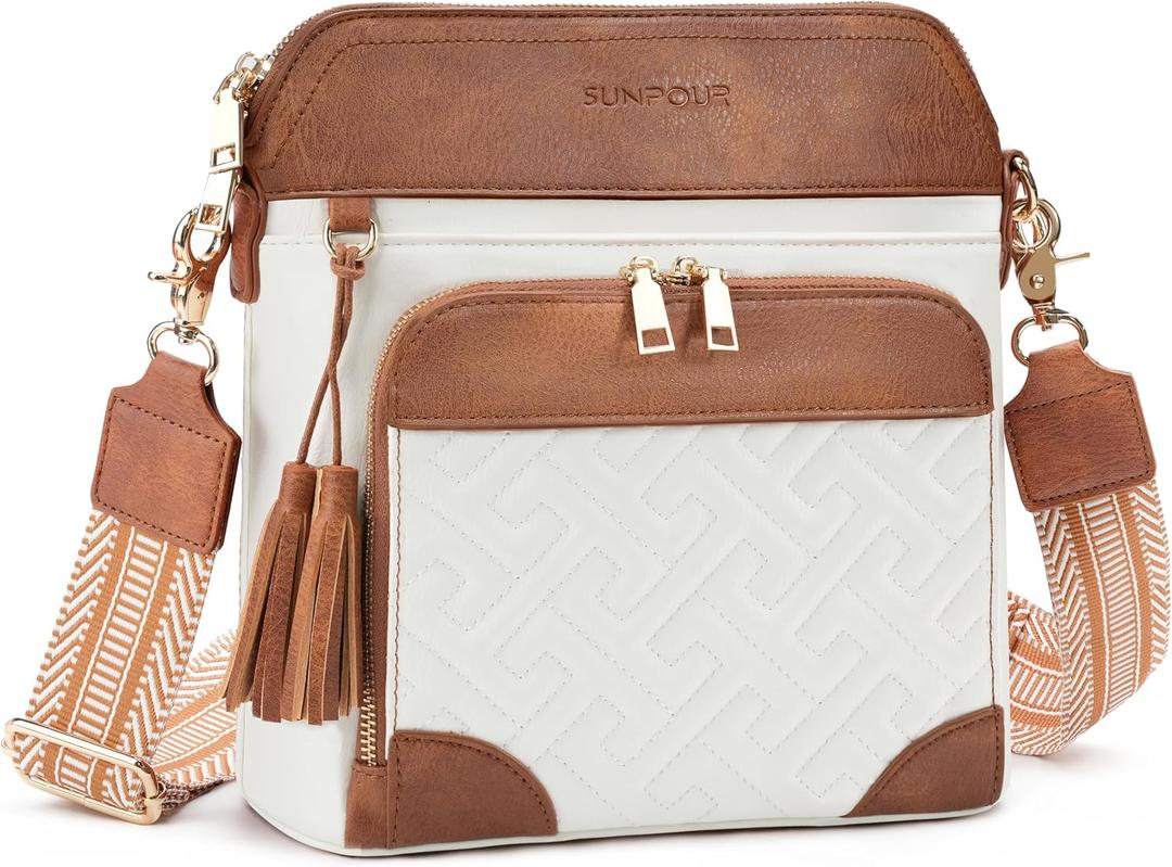 Medium Crossbody Bag for Women,Vegan Leather RFID Crossbody Purse with Built-In Wallet,Womens Shoulder Handbag with Tassel for Travel (Beige Brown)