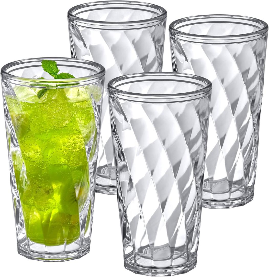 Amazing Abby - Alps - 22-Ounce Insulated Plastic Tumblers (Set of 4), Double-Wall Plastic Drinking Glasses, All-Clear High-Balls, Reusable Cups, BPA-Free, Shatter-Proof, Dishwasher-Safe