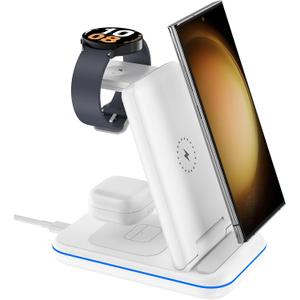 Wireless Charger for Samsung/Android, HOLYJOY Foldable 3 in 1 Fast Charging Station/Stand/Multi Charger for Samsung S25 Ultra/S24/Note 20,Travel Pad for Galaxy Watch 8/7/6/5/4/Active 2,For Buds(Ivory)
