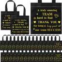 Clysee 50 Pcs Employee Appreciation Gift Bags Bulk Thank You Team Small Gift Bag with Handle Black Gold Inspirational Wedding Party Favor 8 x 8 Inch for Women Coworker Party Nursing Volunteer(Thanks)
