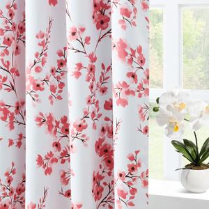 HOMEIDEAS Pink Floral Blackout Curtains, 52 x 84 Inches Long Room Darkening Flower Grommet Drapes for Living Room, Bedroom, 2 Panels